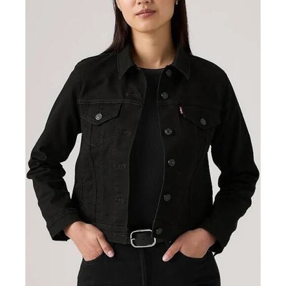 Levi’s Trucker Jacket Women’s Medium Black Denim Y2k 90s Grunge - Picture 3 of 16
